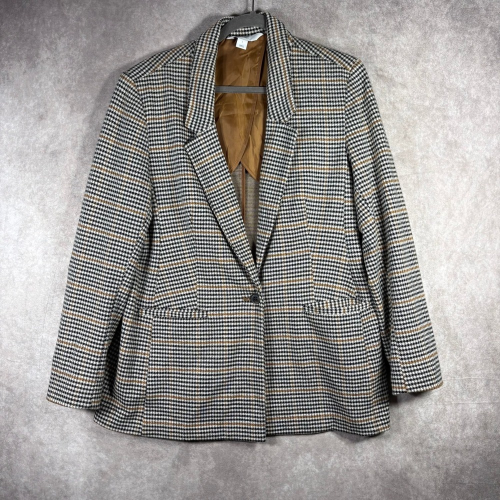Old Navy Blazer Womens L‎ Brown Houndstooth Plaid Stretch Professional Academia